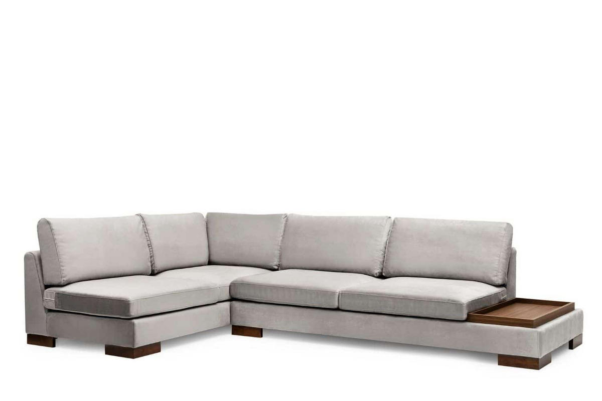 ECKSOFA mit Hocker und Lounge-Design - Walnussfarben/Hellgrau, Holz/Textil (313/193cm) - myHomelando