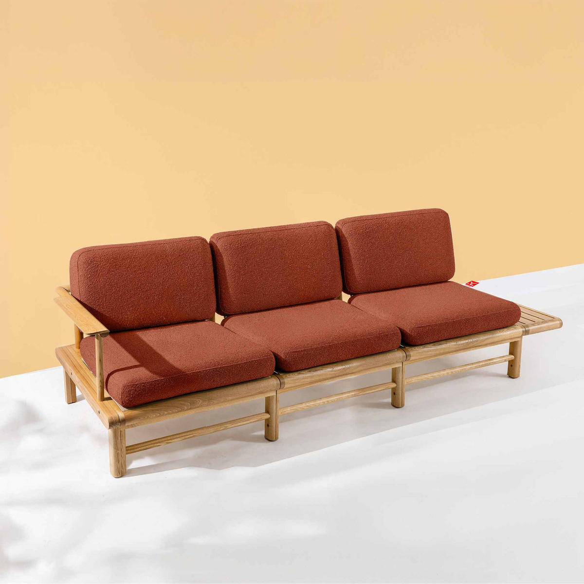 GARTENSOFA ATREDA 3-Sitzer, mit Ablage - Orange, Holz/Textil (245/74/80cm) - KONSIMO®