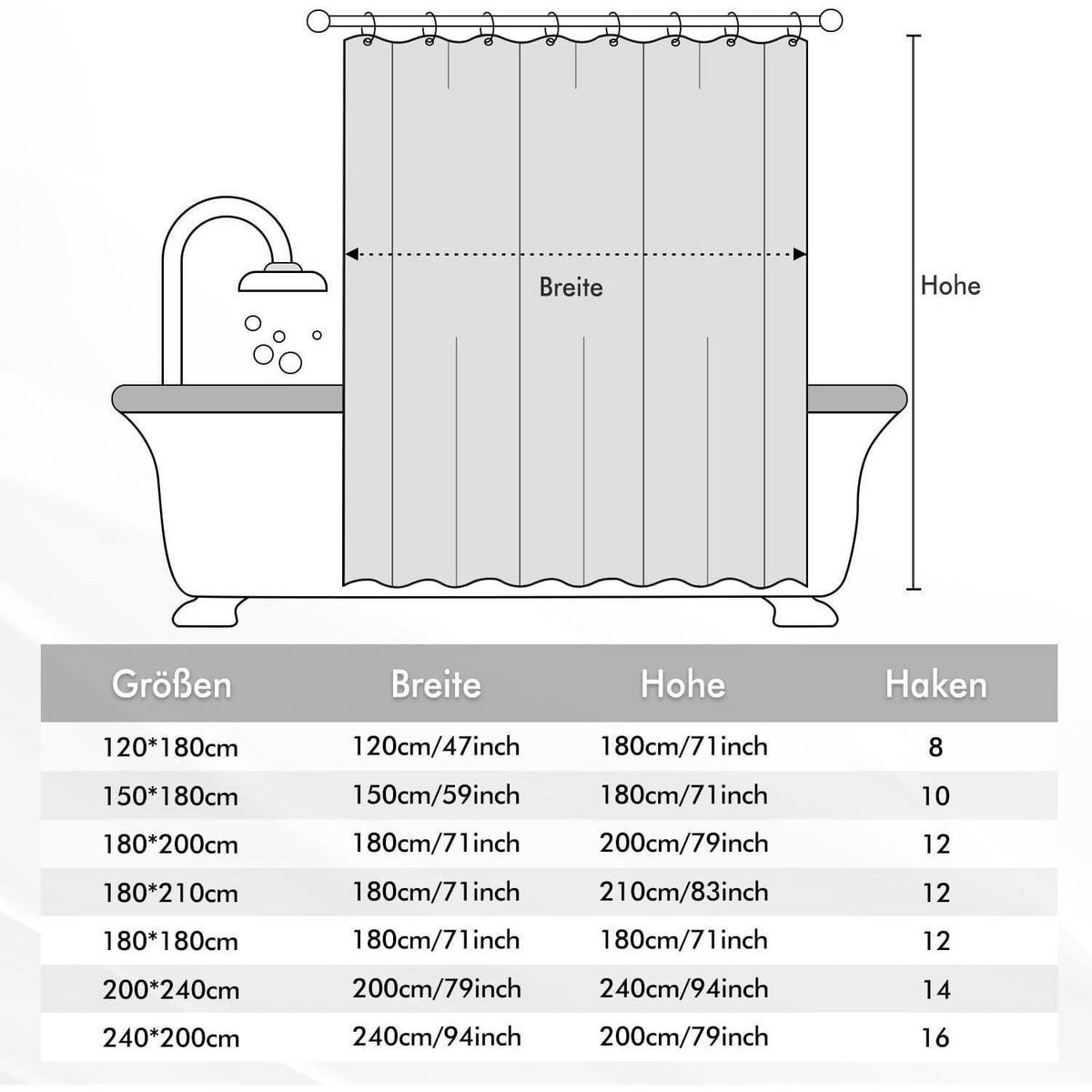 DUSCHVORHANG 240 x 200 cm Grün Wasserdicht Anti-Schimmel Waschbar - Grün, Textil (240/200cm)