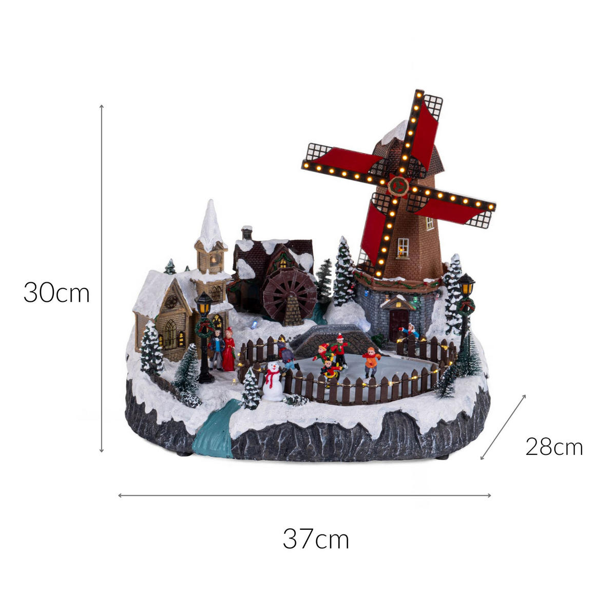 WEIHNACHTSDORF mit beweglicher Windmühle 38/27,5/33 cm - Multicolor, Kunststoff (27.5/33/38cm) - Fééric Lights and Christmas