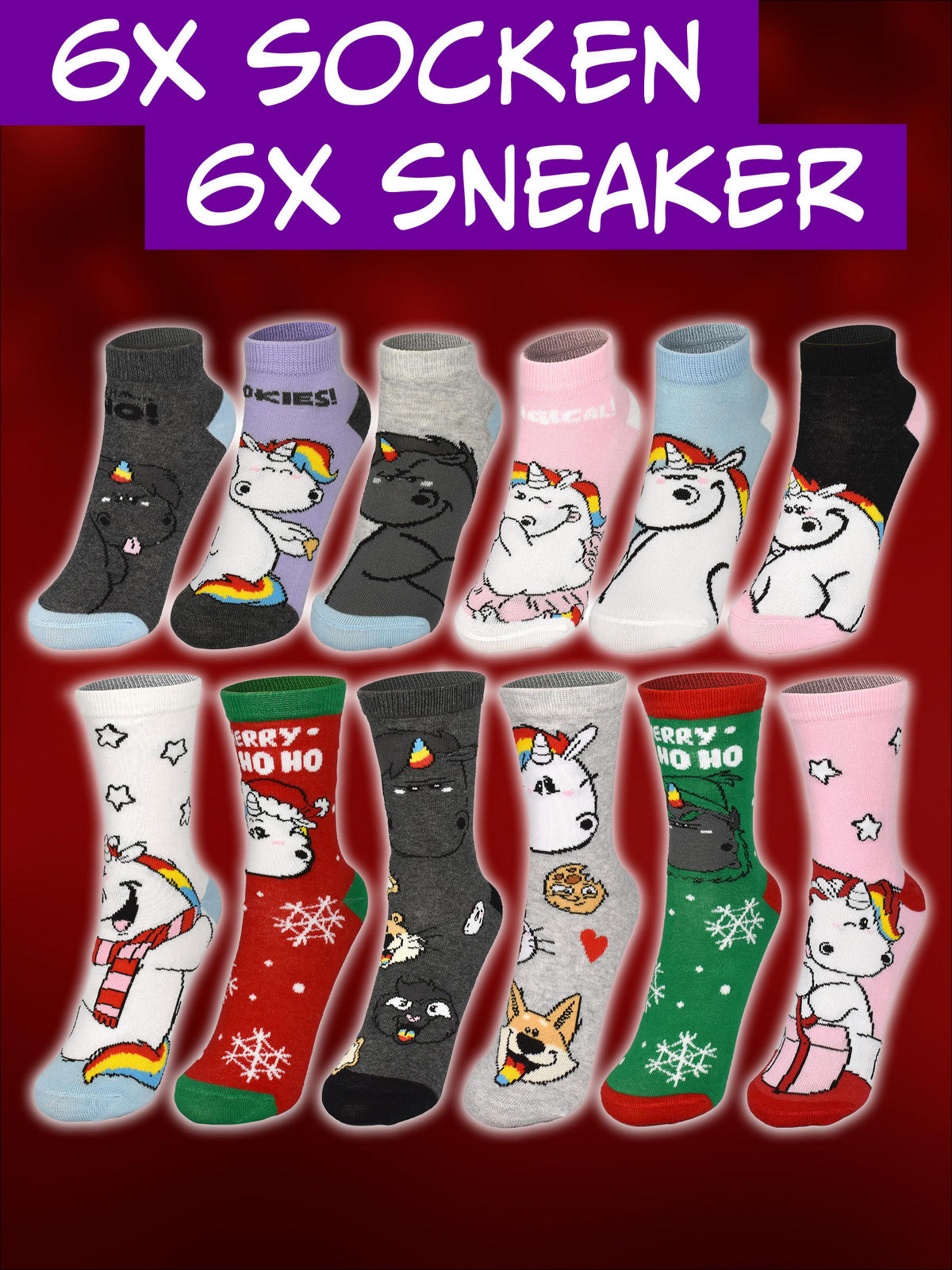 ADVENTSKALENDER Pummel & Friends Pummeleinhorn mit 12 Paar Socken Größe 35-41 - Multicolor, Textil (37/5/26.5cm) - United Labels
