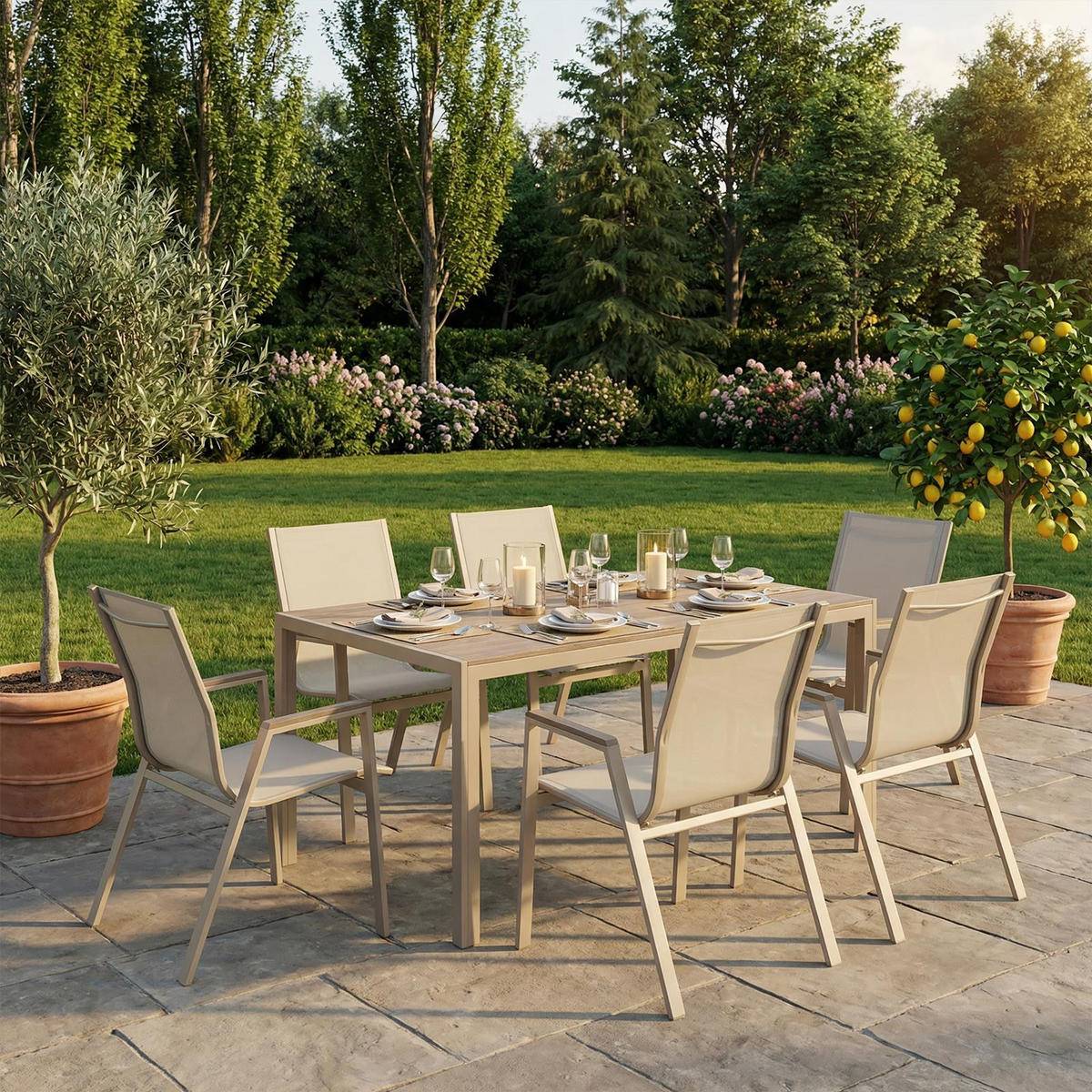 GARTENMÖBEL SET MONDELLO 7er Set hellgrau - Hellgrau, Metall - IDIMEX