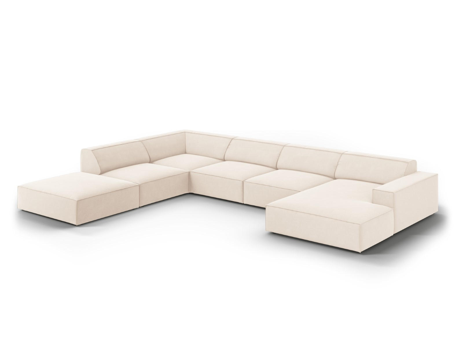 PANORAMASOFA links Jodie aus Samt leichtes beige 7 Sitzplätze - Beige, Textil (262/70/364cm) - Micadoni