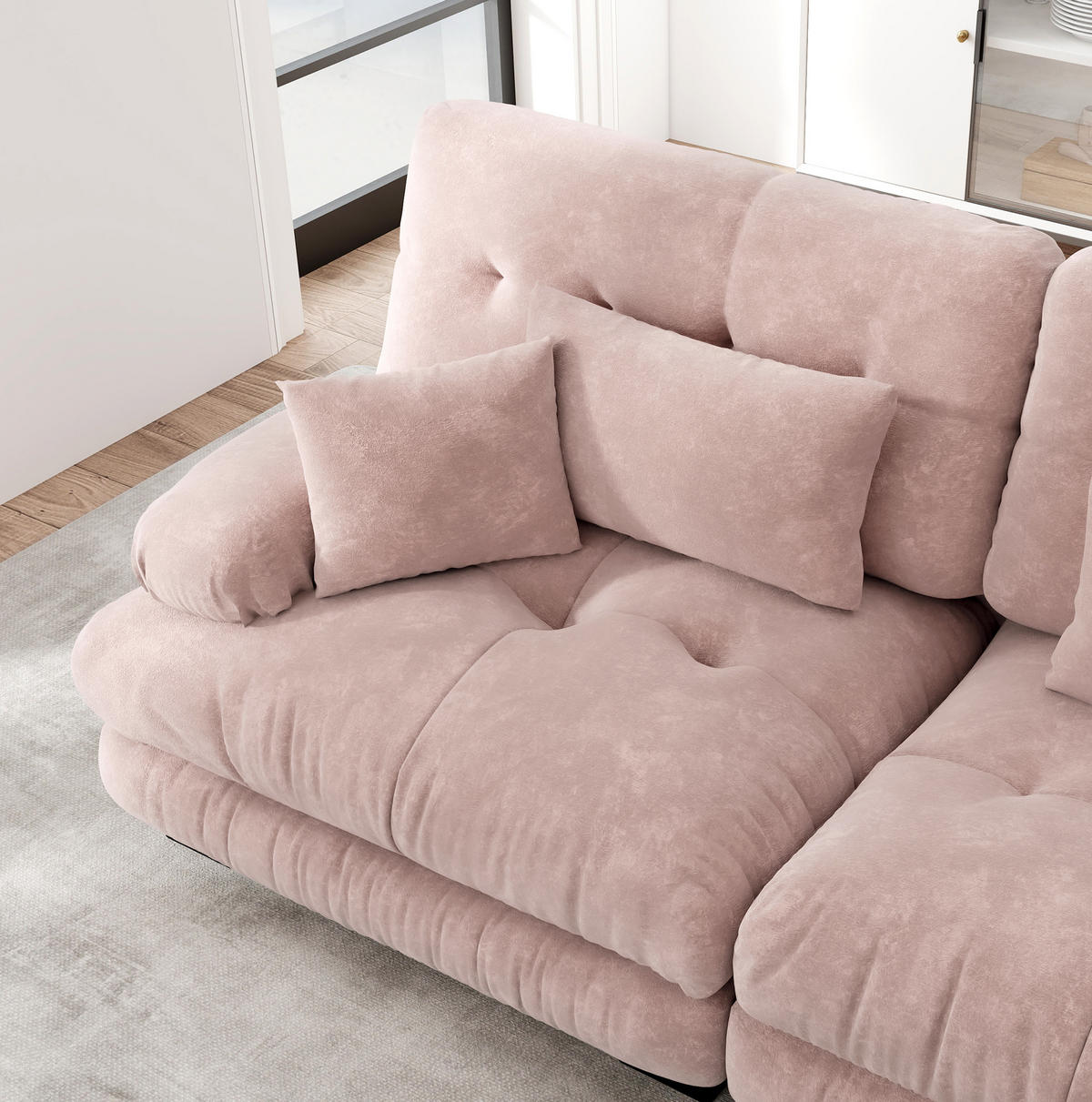 ECKSOFA modular mit Chenille-Bezug, Wolkenkomfort und Zierkissen, Pink - Pink, Textil (220/77cm) - Redom