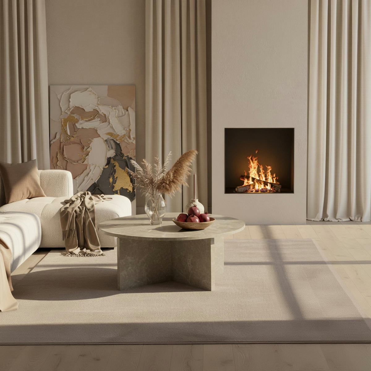 COUCHTISCH rund in Stein-Optik – modernes Design in Großformat, Beige 60x60x33 cm - Beige, Holz/Holzwerkstoff (60/60/33cm) - KADIMA DESIGN