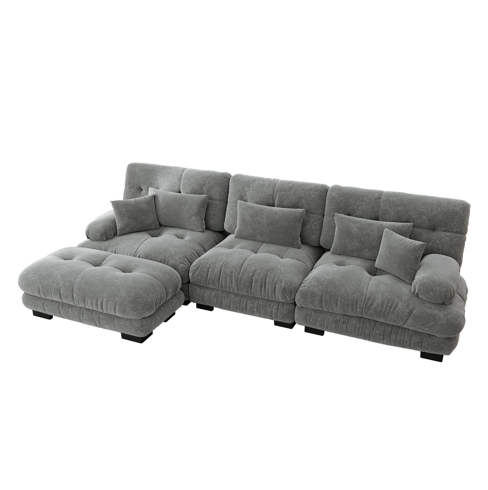ECKSOFA 313/145/81 cm in Grau aus Chenille mit Ottomanen, modular und besonders bequem - Grau, Textil (145/313cm) - Flora Grace