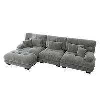 ECKSOFA 313/145/81 cm in Grau aus Chenille mit Ottomanen, modular und besonders bequem - Grau, Textil (145/313cm) - Flora Grace