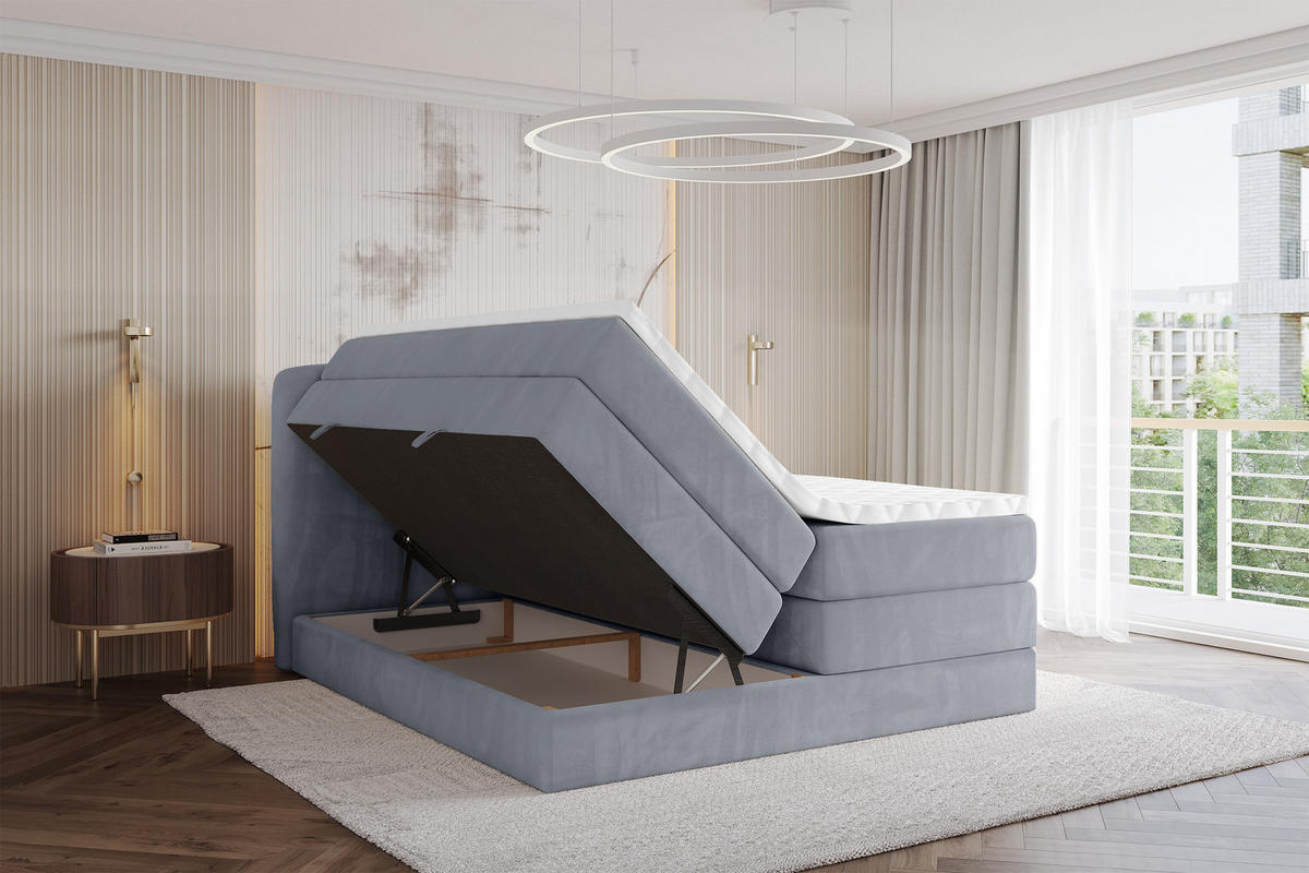 BOXBETT mit Matratze H3|H4 - NINA KING - 160x200 cm - Grau - Anthrazit, Holzwerkstoff (160/200cm) - ALTDECOR