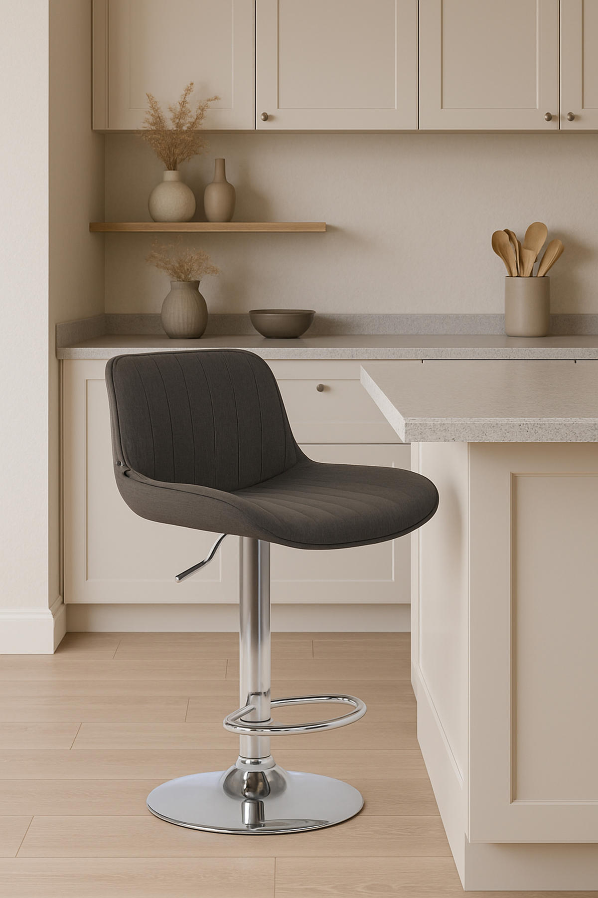 BARHOCKER Lento Gestell Metall in Chromoptik Stoff Dunkelgrau - Chromfarben/Grau, Textil/Metall (50/108/50cm) - TPFLiving