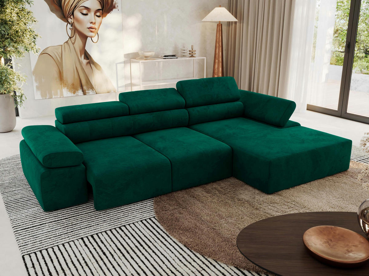 ECKSOFA RILASSO L Dunkelgrün Velvet - rechts - Dunkelgrün/Schwarz, Kunststoff/Textil (174/296cm) - MKS