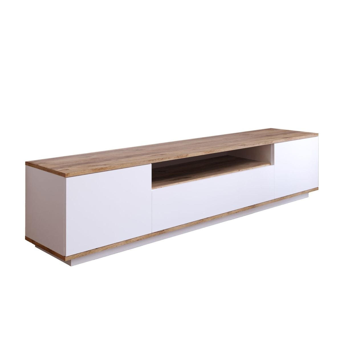 TV-MÖBEL mit 3 Türen & 1 Ablagefach - Weiß & Holzfarben - LOTULA - Naturfarben, Holz (180/44.6/44.5cm) - Vente-Unique