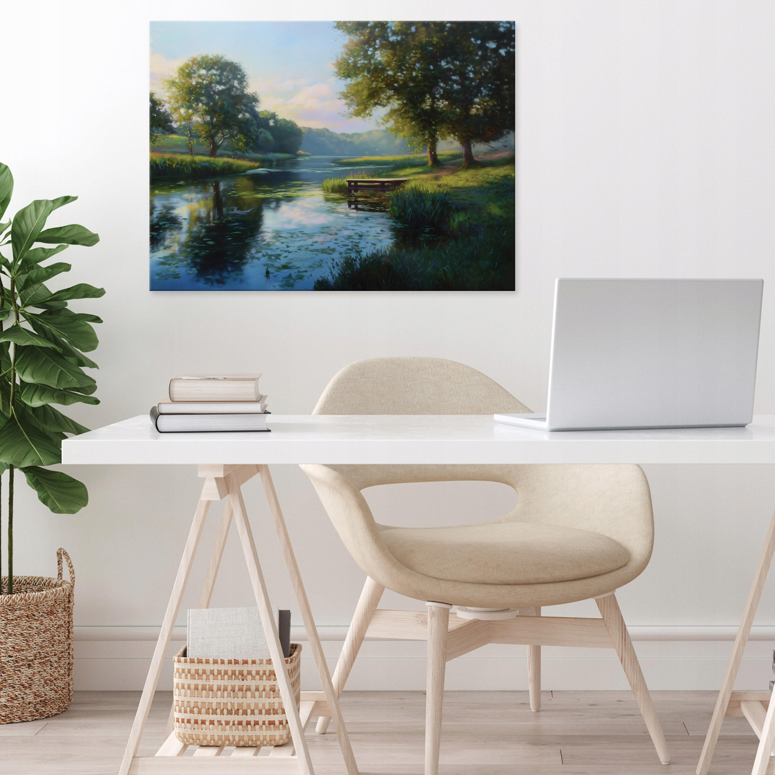 LEINWANDBILD Wald Fluss Grün 100x70 cm - Multicolor, Holzwerkstoff (100/70cm) - Wallarena
