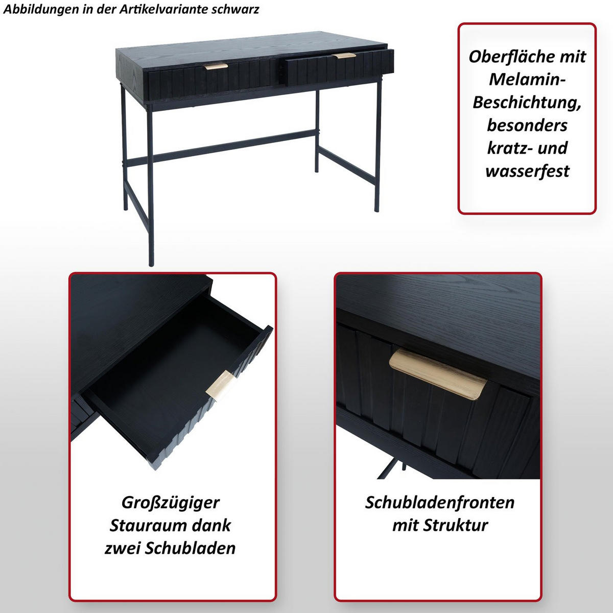 KONSOLENTISCH eckig Schwarz - Schwarz, Holzwerkstoff (40/100/85cm) - MCW