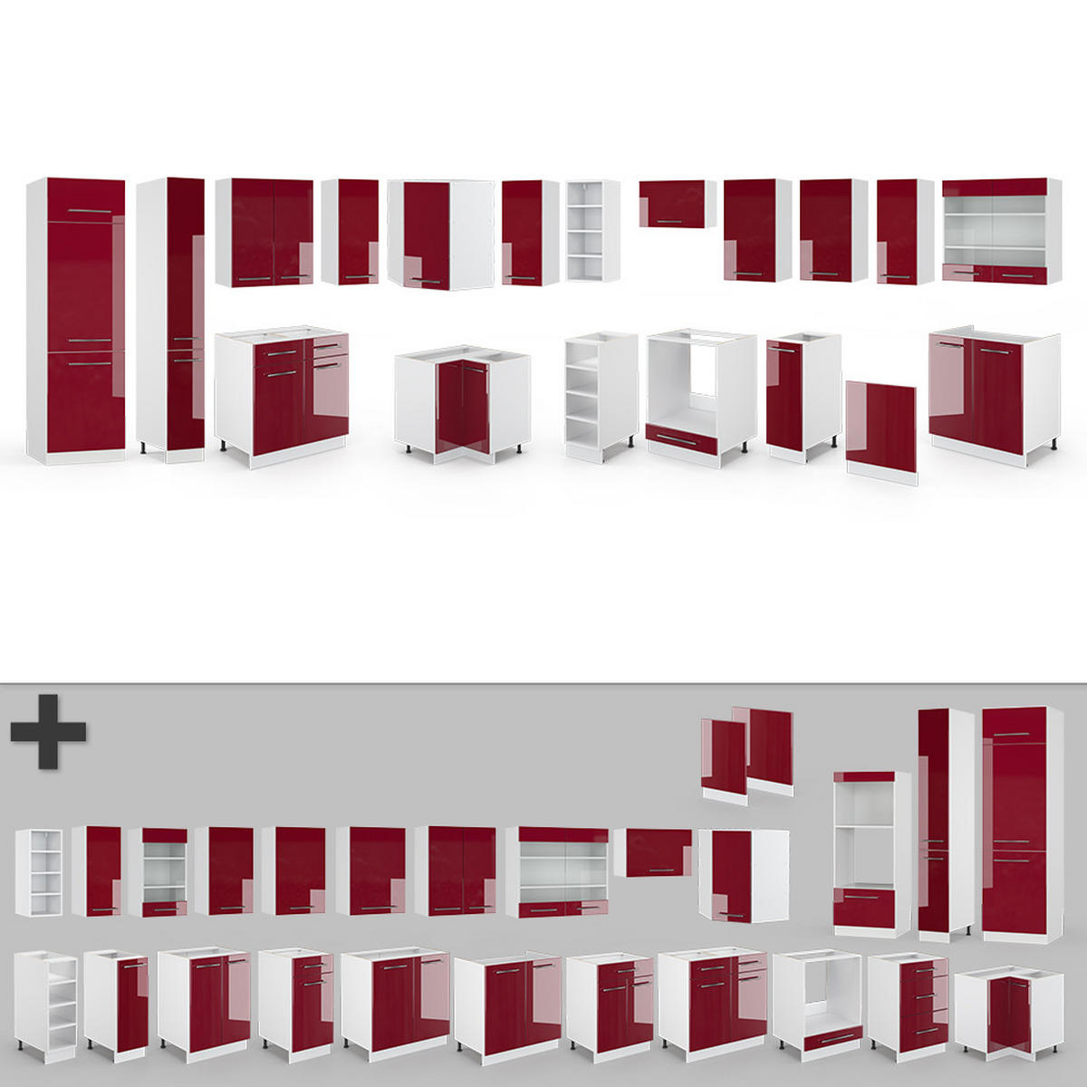 ECKKÜCHE Fame-Line Bordeaux Hochglanz/Weiß 347 x 257 cm, AP Marmor - Bordeaux/Weiß, Holzwerkstoff (347/81.6/60cm) - Vicco
