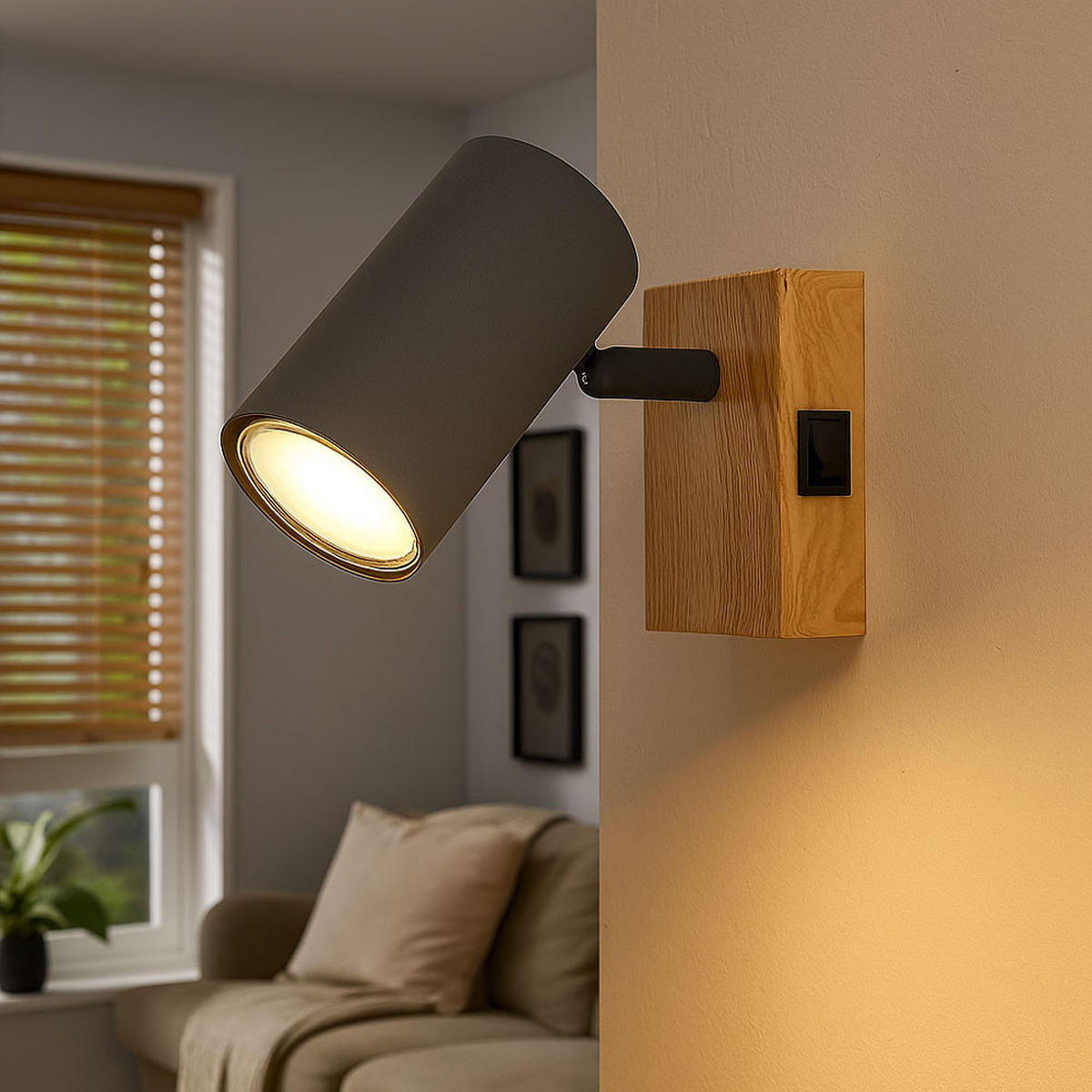 WANDLEUCHTE Metall Holzoptik Grau beweglicher Spot - Grau, Metall (7/10/12cm) - Globo Lighting