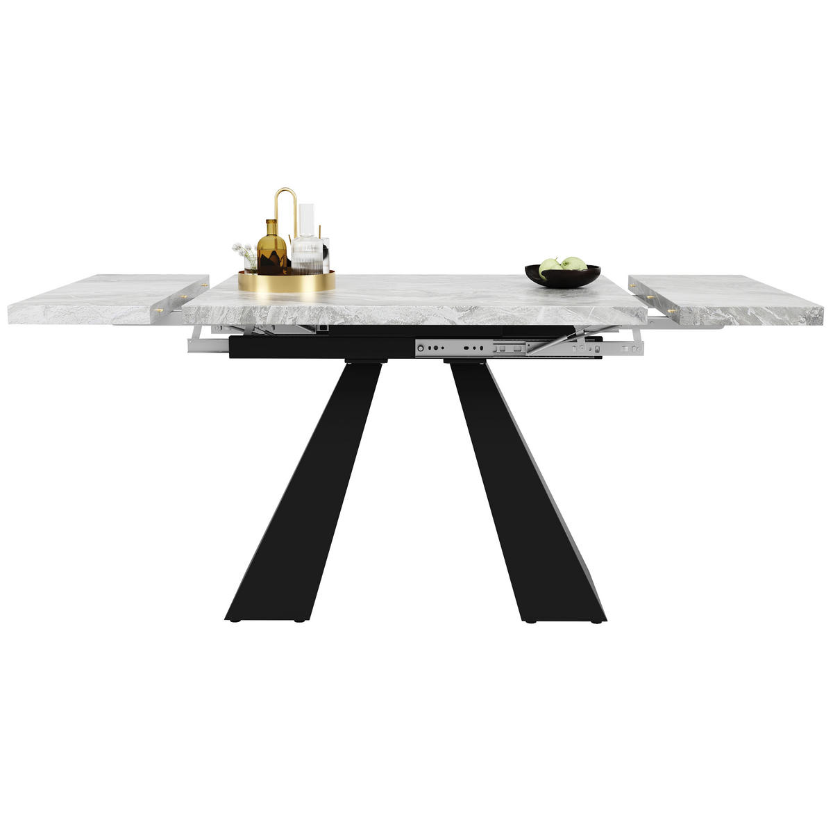 ESSTISCH 99-159x74x77 cm in Schwarz-Grau aus MDF mit Marmoroptik und höhenverstellbaren Metallbeinen - Grau, Holzwerkstoff (74/159/77cm) - Modfu