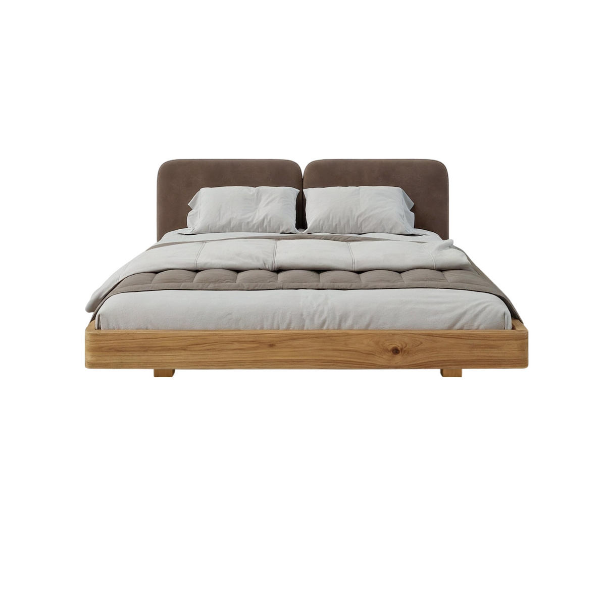 MASSIVHOLZBETT Eyko MAUI, 140/200, Wildeiche - lackiert, Samt-Kopfteil Braun - Eichefarben/Braun, Holz/Textil (140/200cm)