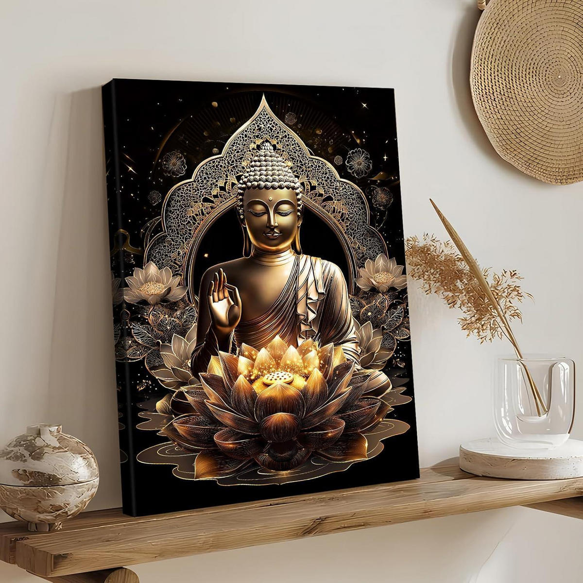 LEINWANDBILD Buddha mit Lotusblumen 30 x 40 cm - Bronzefarben, Textil (40/0.5cm)
