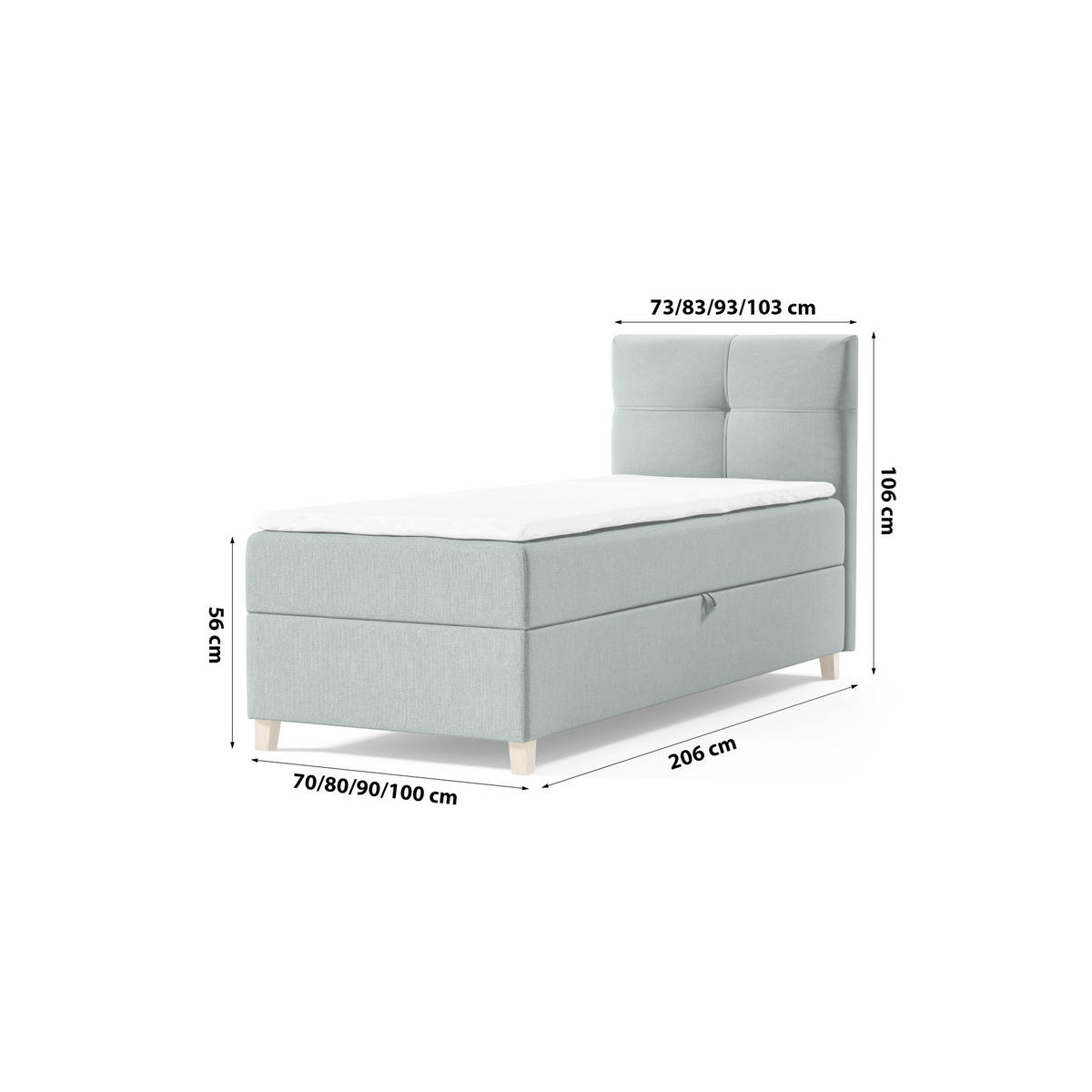 BOXBETT Einzelbett Anter Mini 70x200 cm, Grün - Grün, Textil (70/200cm) - Meblito