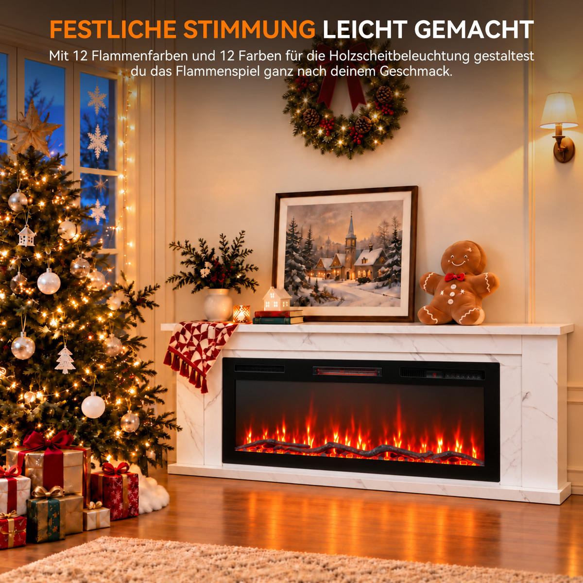 ELEKTROKAMIN 50E-2, 50 Zoll, 1000/2000 W Heizleistung, Steuerung über App - Weiß, Holzwerkstoff (27.5/66/178cm)
