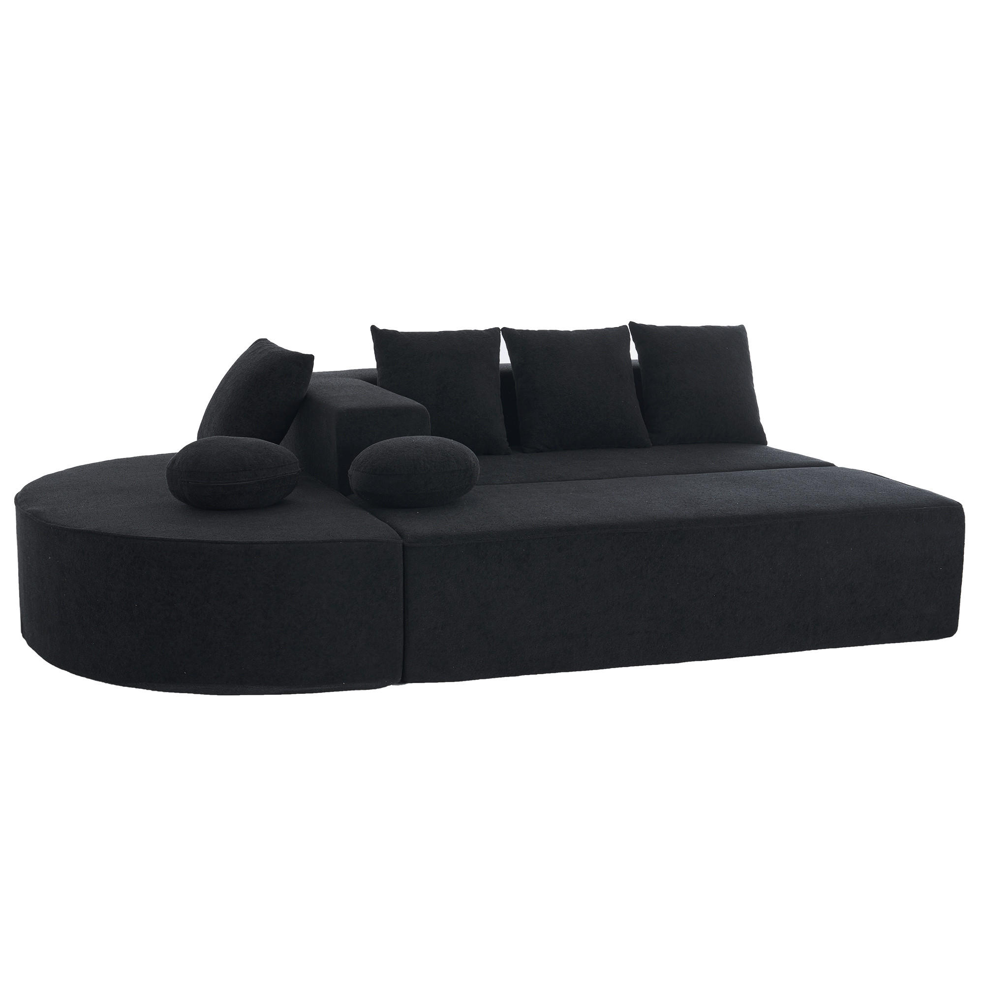 WOHNLANDSCHAFT Chenille Schwarz mit Kissen - Schwarz, Textil (263/66/171cm) - WISHDOR