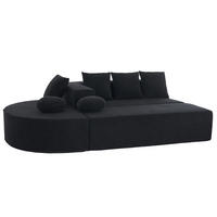 WOHNLANDSCHAFT Chenille Schwarz mit Kissen - Schwarz, Textil (263/66/171cm) - WISHDOR