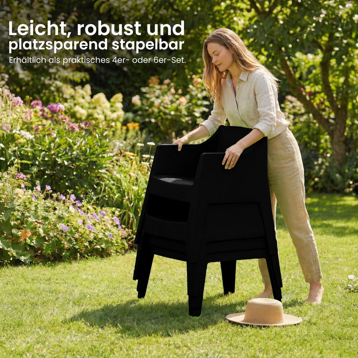 GARTENSTUHL 4er Set Kunststoff Schwarz - Schwarz, Kunststoff (73/78/57cm) - CLP