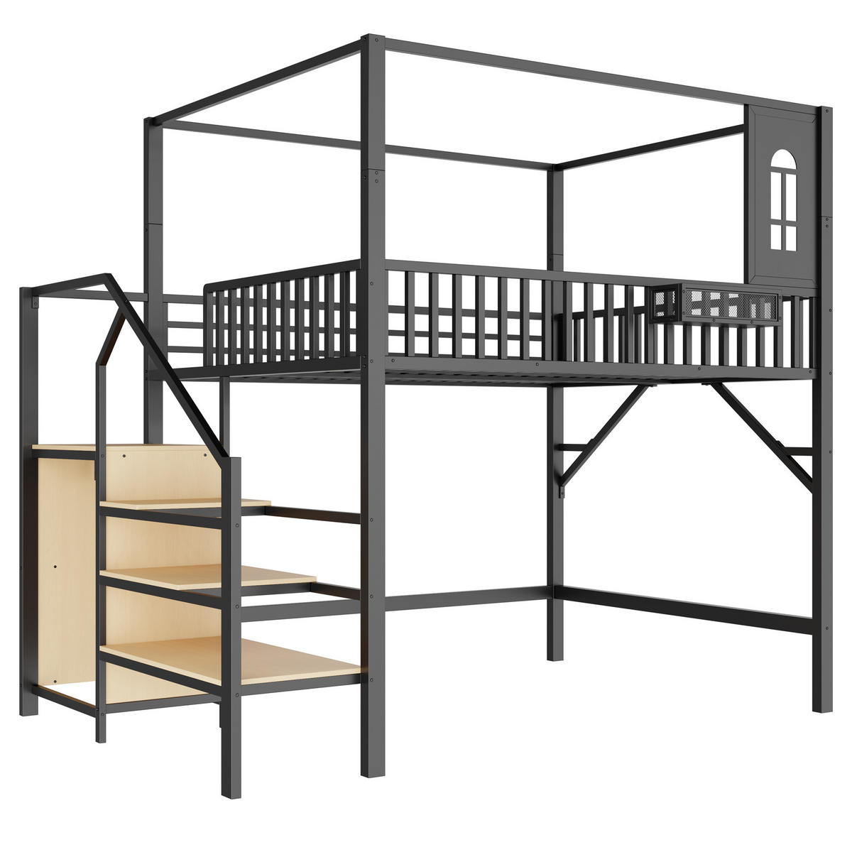 HOCHBETT 140/200 cm Metall mit Dachdesign, DE-41586, in Schwarz - Schwarz, Metall (140/200cm) - ComfortXL