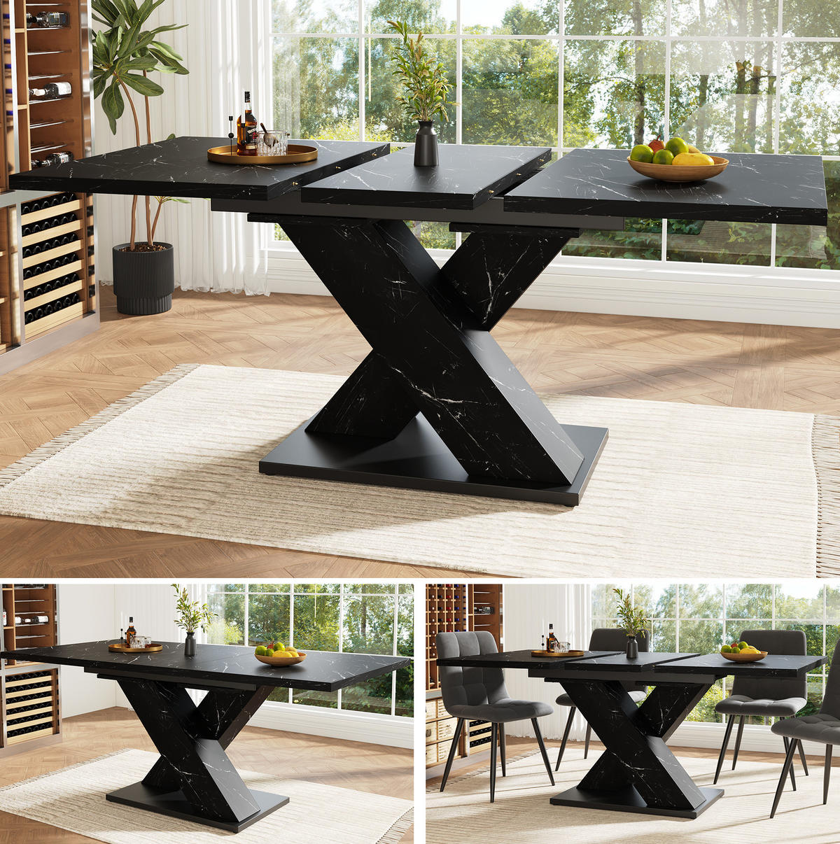 ESSTISCH ausziehbar 119,5-159 x 80 cm MDF Schwarz 4-6 Personen - Schwarz, Holzwerkstoff (119/80/75cm) - Meubliv