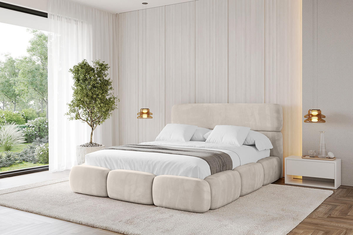 POLSTERBETT mit Bettkasten und Lattenrost, Boxbett ohne Matratze - ELVA 200x200 Beige - Beige, Holzwerkstoff/Textil (200/200cm) - ALTDECOR