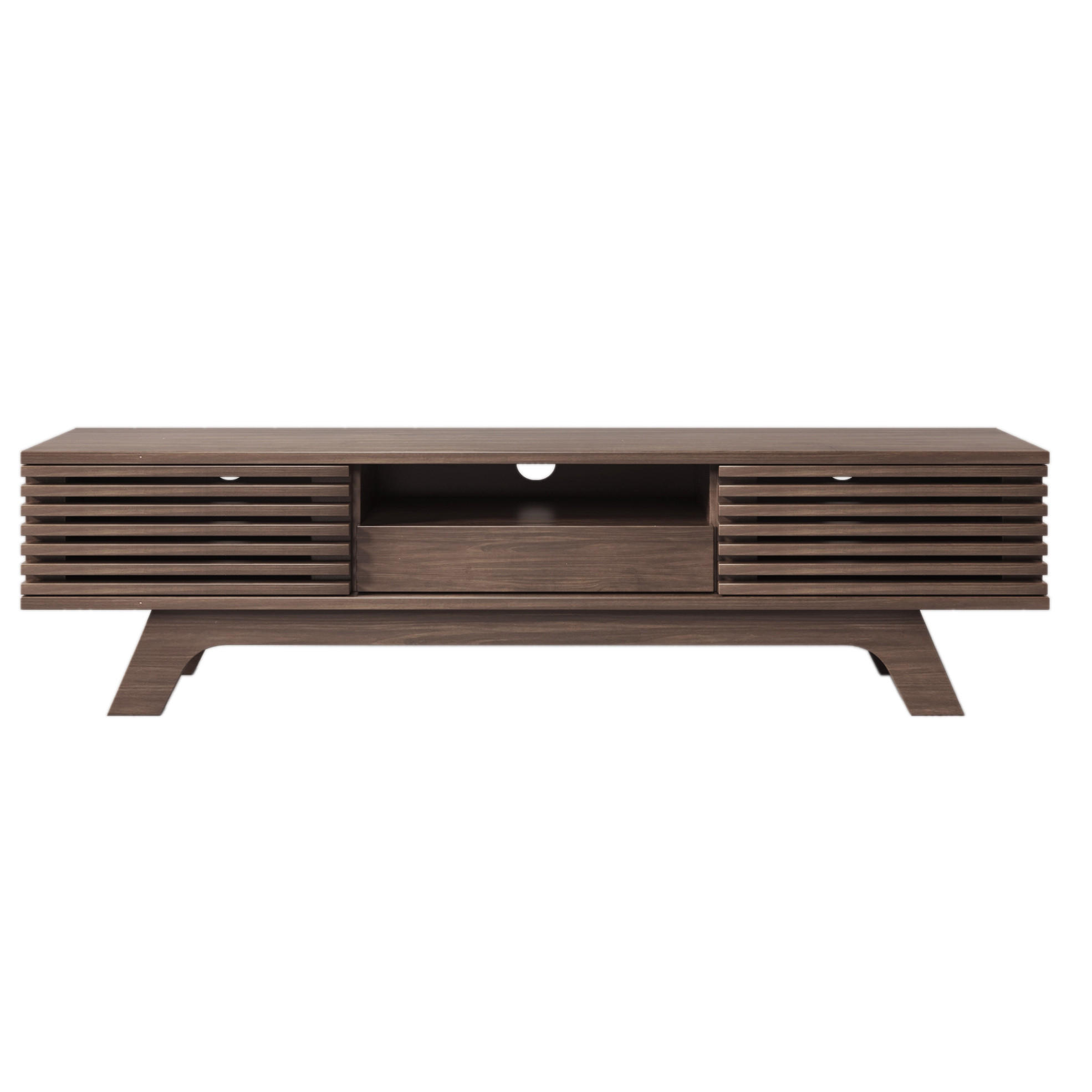 TV stolek 150/35/44 cm přírodní z dřevotřísky s dvířky zásuvkou a průchodkami na kabely - světle hnědá, kompozitní dřevo (150/44/35cm) - OKWISH
