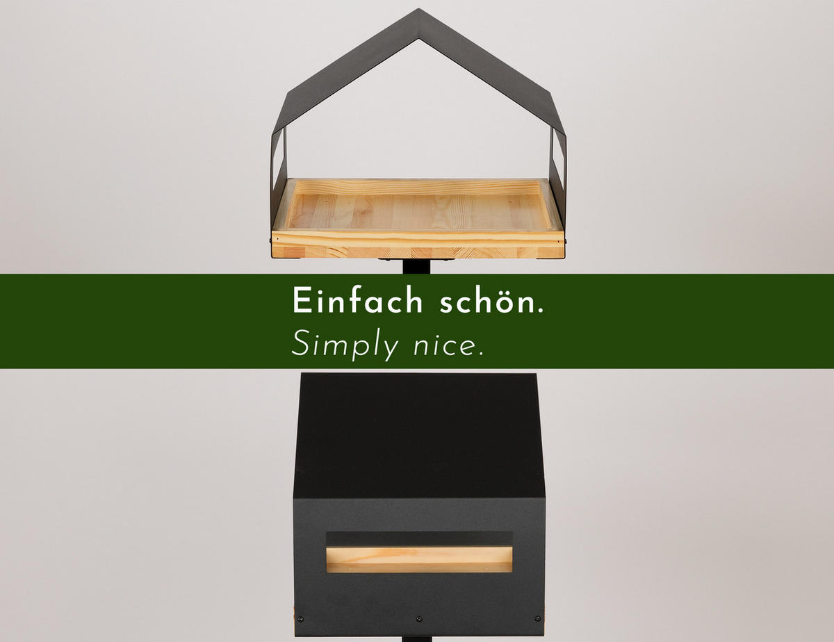VOGELHAUS mit Ständer, aus Metall & Holz, wetterfest für Garten & Balkon - Schwarz, Metall (40/117/40cm) - WONDERMAKE