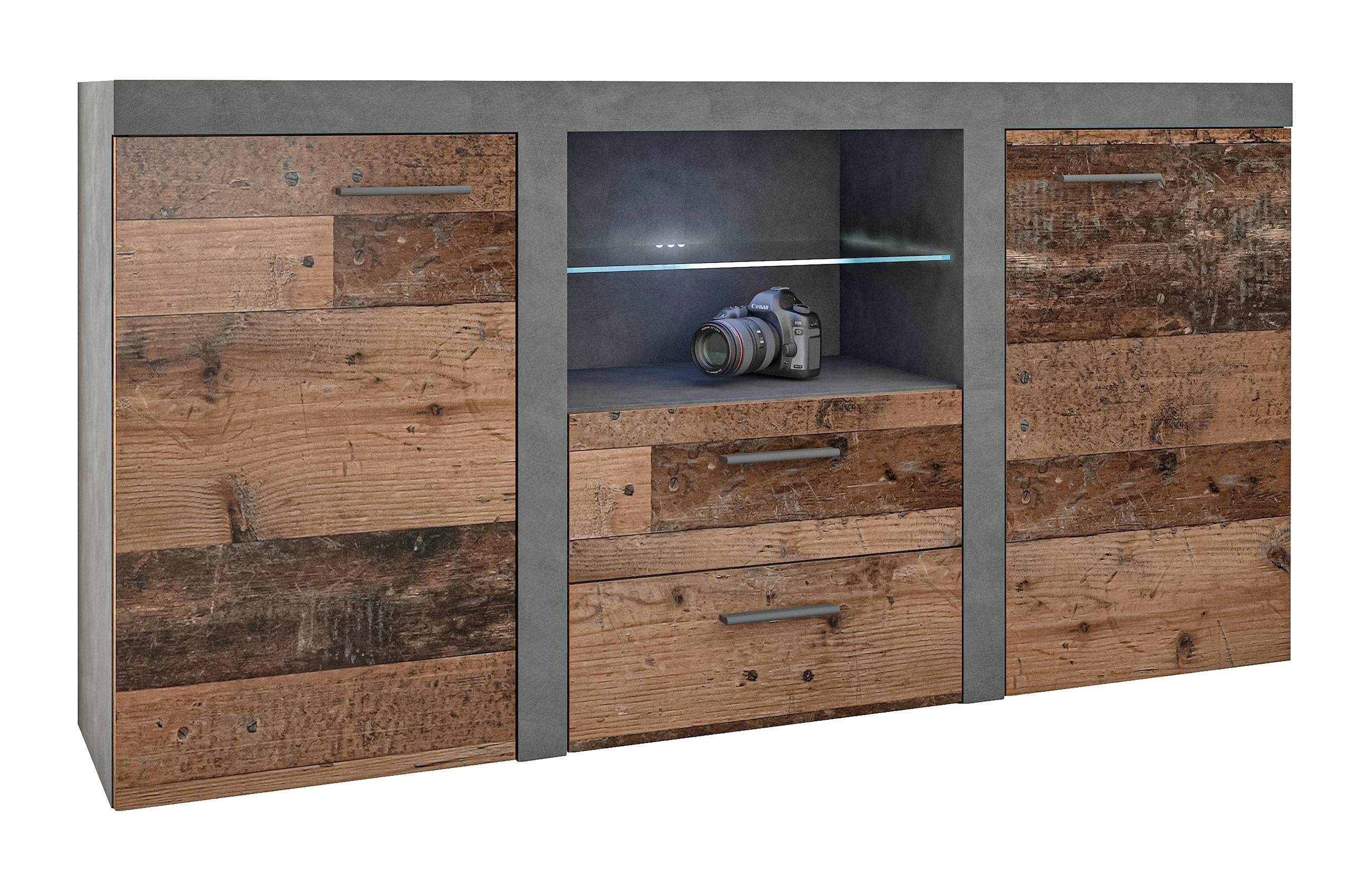 SIDEBOARD Spacoro 2F2S Matera, Old Style 156,4/82/40,3 cm – Schubladenschrank Kommode - Dunkelgrau/Bronzefarben, Holzwerkstoff/Kunststoff (156/82/40cm) - AX Living
