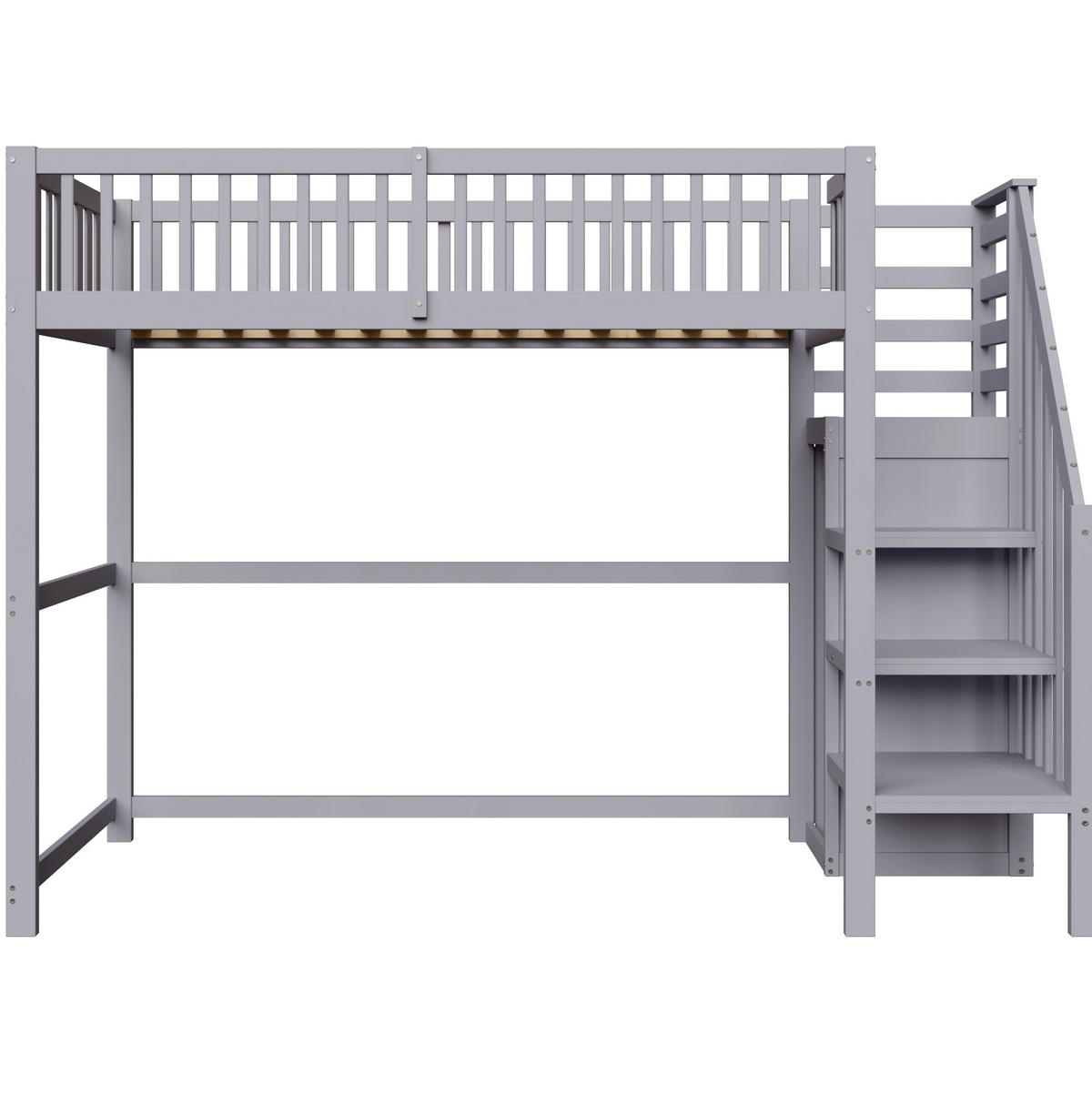 ETAGENBETT 90/200 cm in Grau mit Treppe, Kleiderschrank und Stauraum - Grau, Holz (90/200cm) - Flora Grace