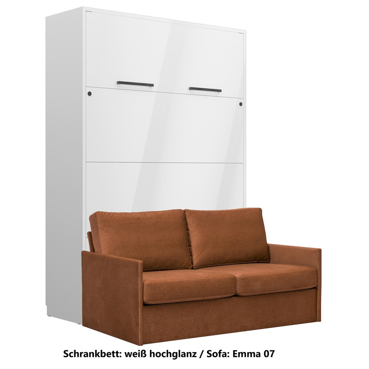 SCHRANKBETT Wandbett GN 140x200 weiß hochglanz mit LED & Sofa - Nussbraun - Weiß Hochglanz/Nussbaumfarben, Holz/Holzwerkstoff (140/200cm) - QMM TraumMöbel