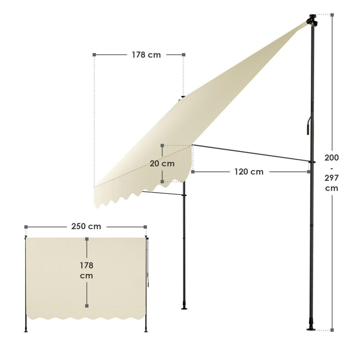 KLEMMMARKISE Kapstadt beige 250x120 cm - Beige, Textil (250/200/120cm) - Juskys