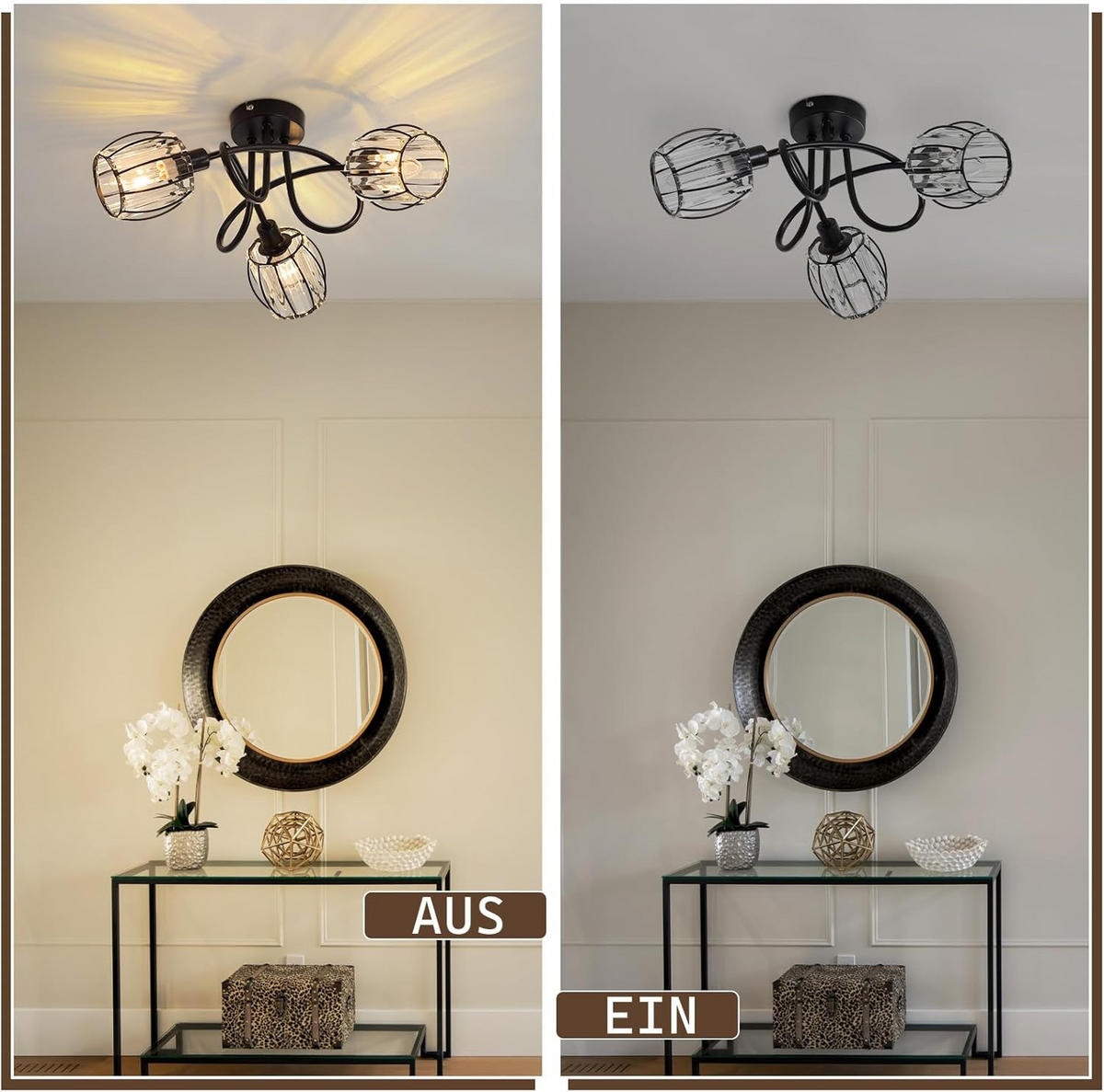 DECKENSTRAHLER Flammenschanz 20.5/20.5/40 cm - Schwarz, Glas (40/20.5/20.5cm) - ZMH