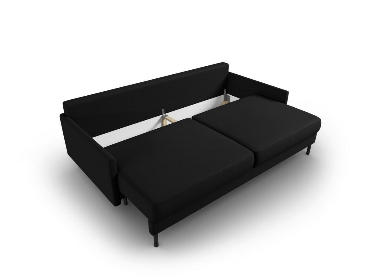 AUSKLAPPBARES-SOFA mit Bettkasten Scott aus strukturiertem Stoff schwarz 3 Sitzplätze - Schwarz, Textil (97/87/212cm) - Micadoni