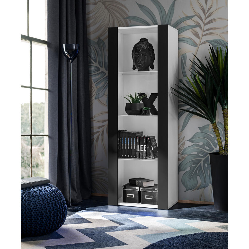 Thumbnail - Komodee Vitrine, Weiß, Schwarz, Glas, Uni, 3 Fächer, Rechteckig, 55x159x35 cm, Wohnzimmer, Wohnwände, Vitrinenschränke