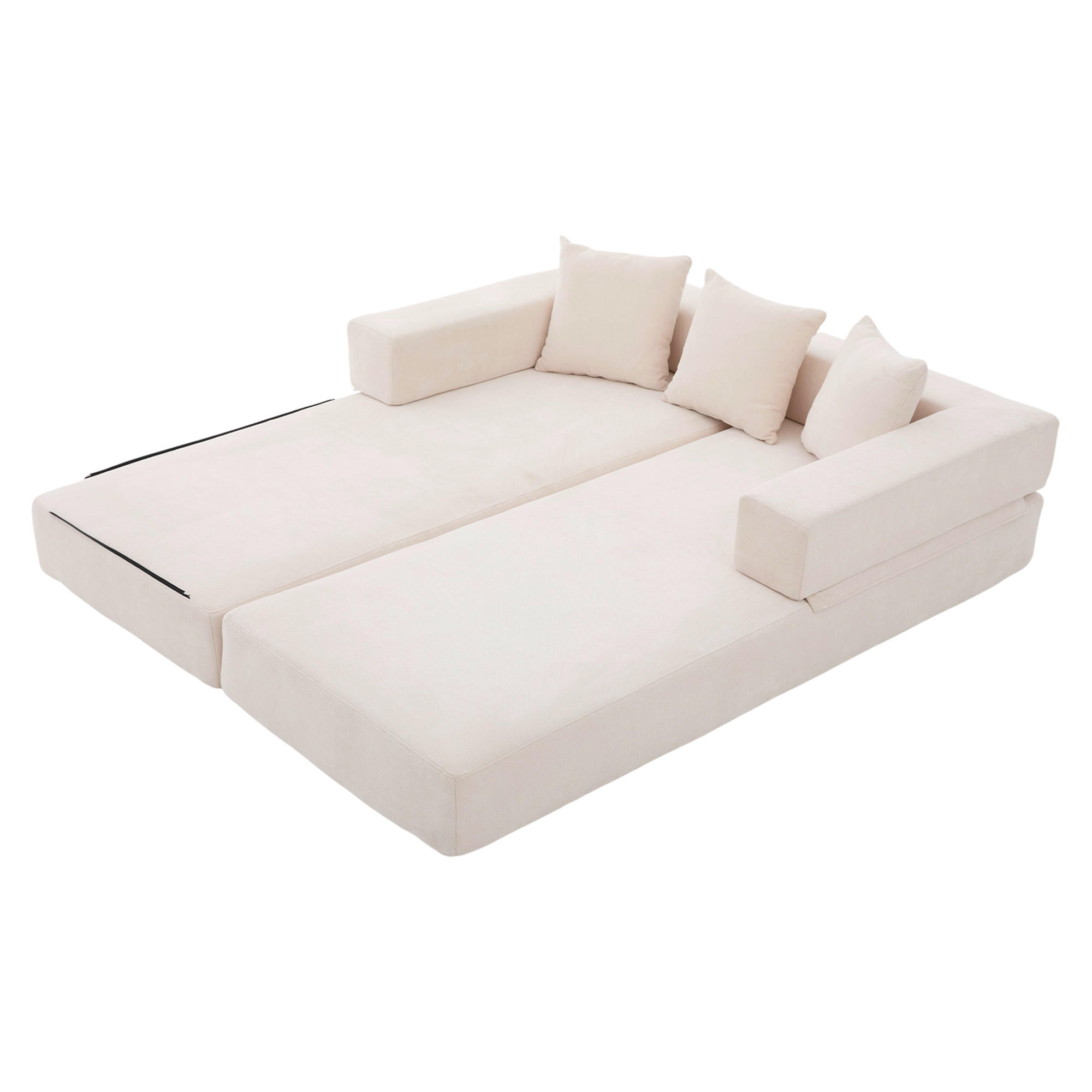 SCHLAFSOFA, Klappbares Bodensofa, Modulares Polstersofa Chenille, Beige - Beige, Textil (79/60/198cm) - LVHOM