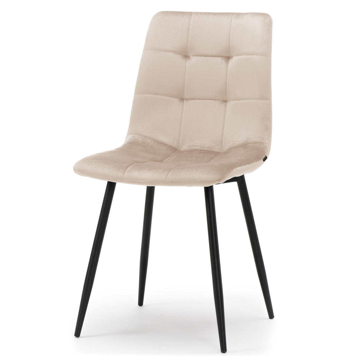 STUHL PARMA gepolsterter mit Steppung - beige - Samt Velour - Ecru/Schwarz, Textil/Metall (44/89/45cm) - NEW HOME
