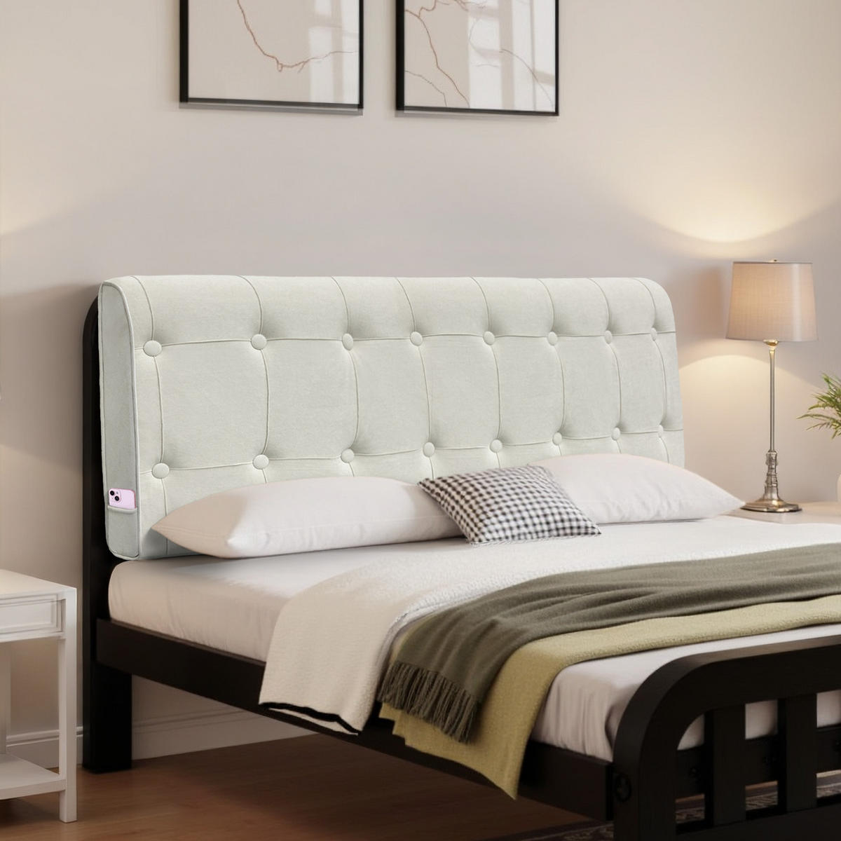KOPFTEIL Rautengitter Wildlederimitat 60*100cm - Beige/Grau, Textil (10/60/100cm) - Vercart