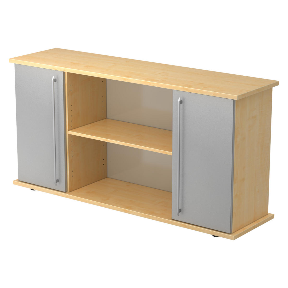 SIDEBOARD mit 2 Flügeltüren 44,8/166,1/84 cm in Ahornfarben/Silberfarben Relinggriff (Kunststoff) - Silberfarben/Ahornfarben, Holzwerkstoff (166.1/84/44.8cm) - bümö
