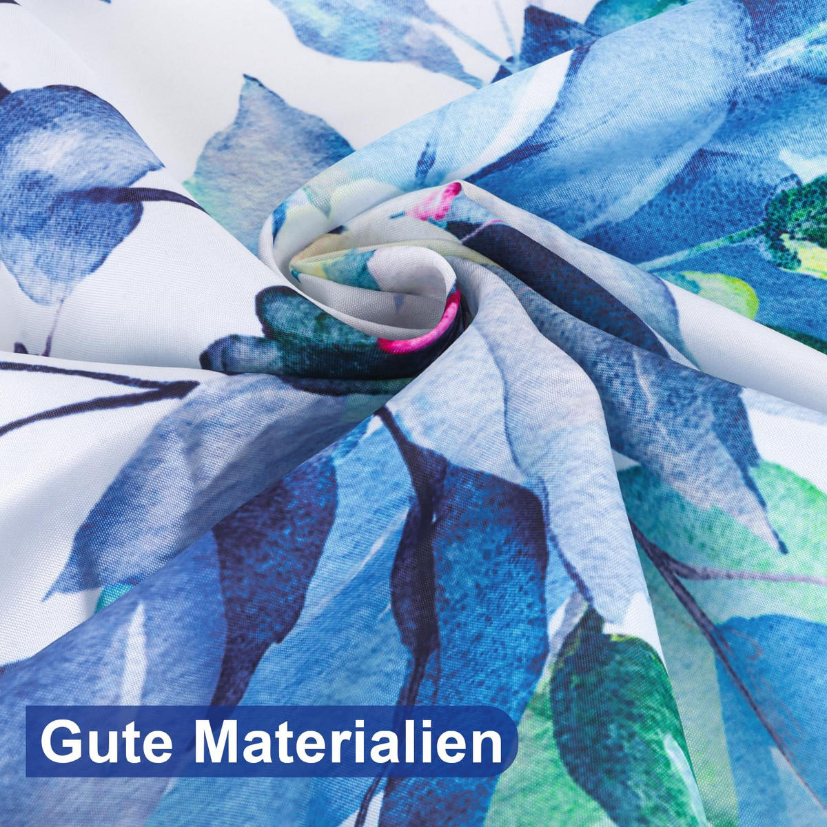 DUSCHVORHANG Blumen schimmelresistent mit Haken beschwerter Saum - Blau, Textil (180/180cm) - MCBOSON