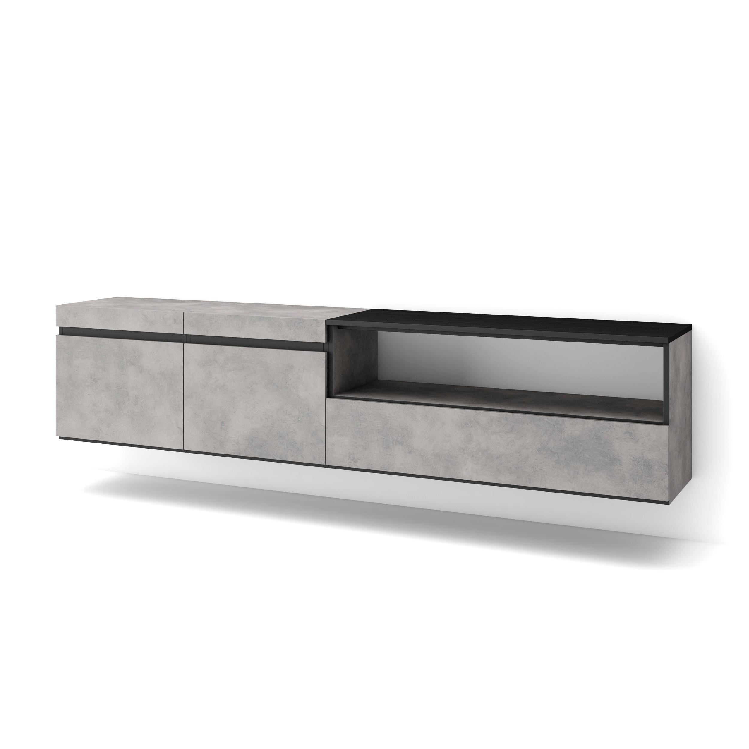 LOWBOARD Hängend, zementgrau, 200/35/45cm - Hellgrau, Holzwerkstoff (200/45/35cm) - Skraut Home