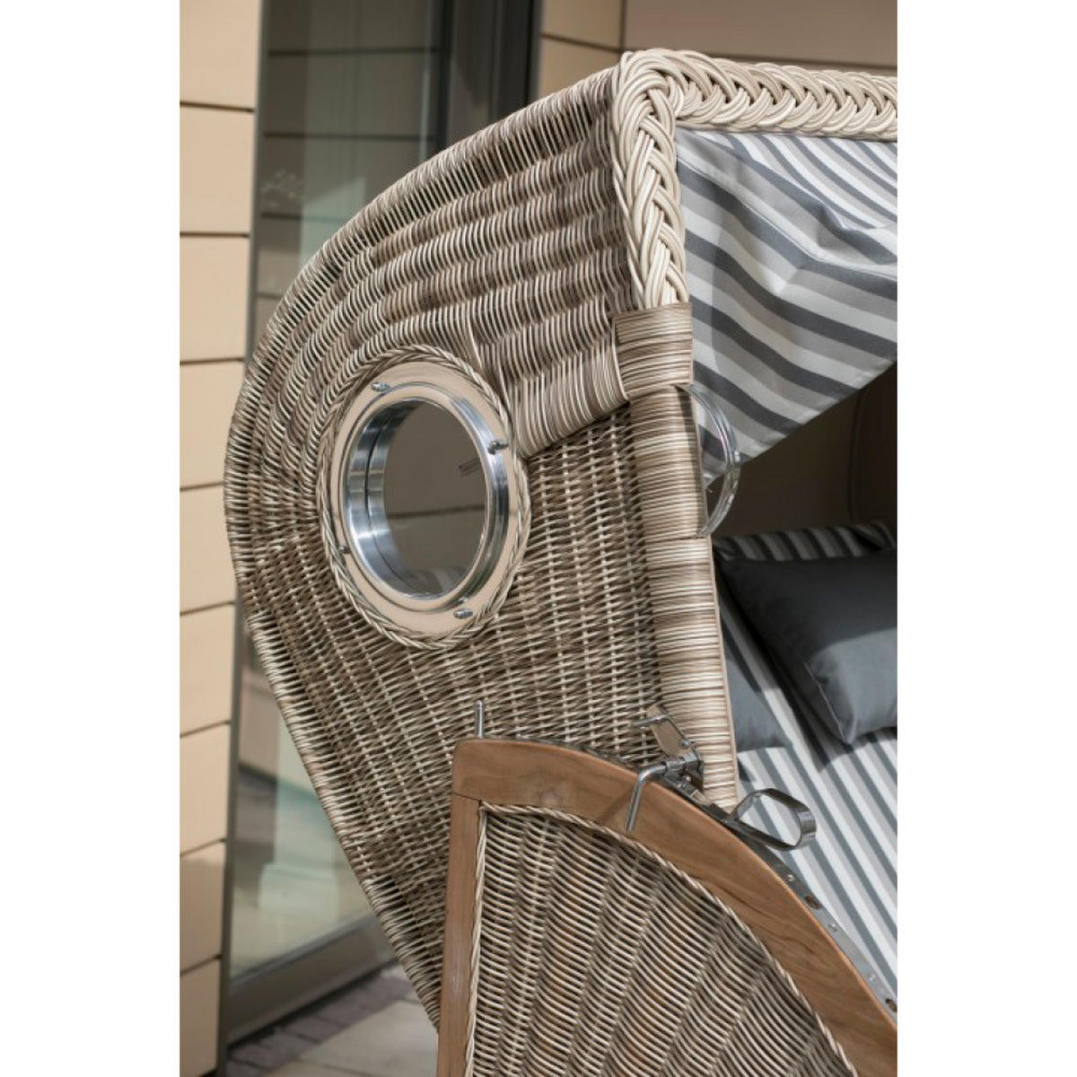 STRANDKORB Düne 2-Sitzer Teak Shell Bullauge - Braun/Grau, Holz/Metall (125/170/80cm) - Mr. Deko