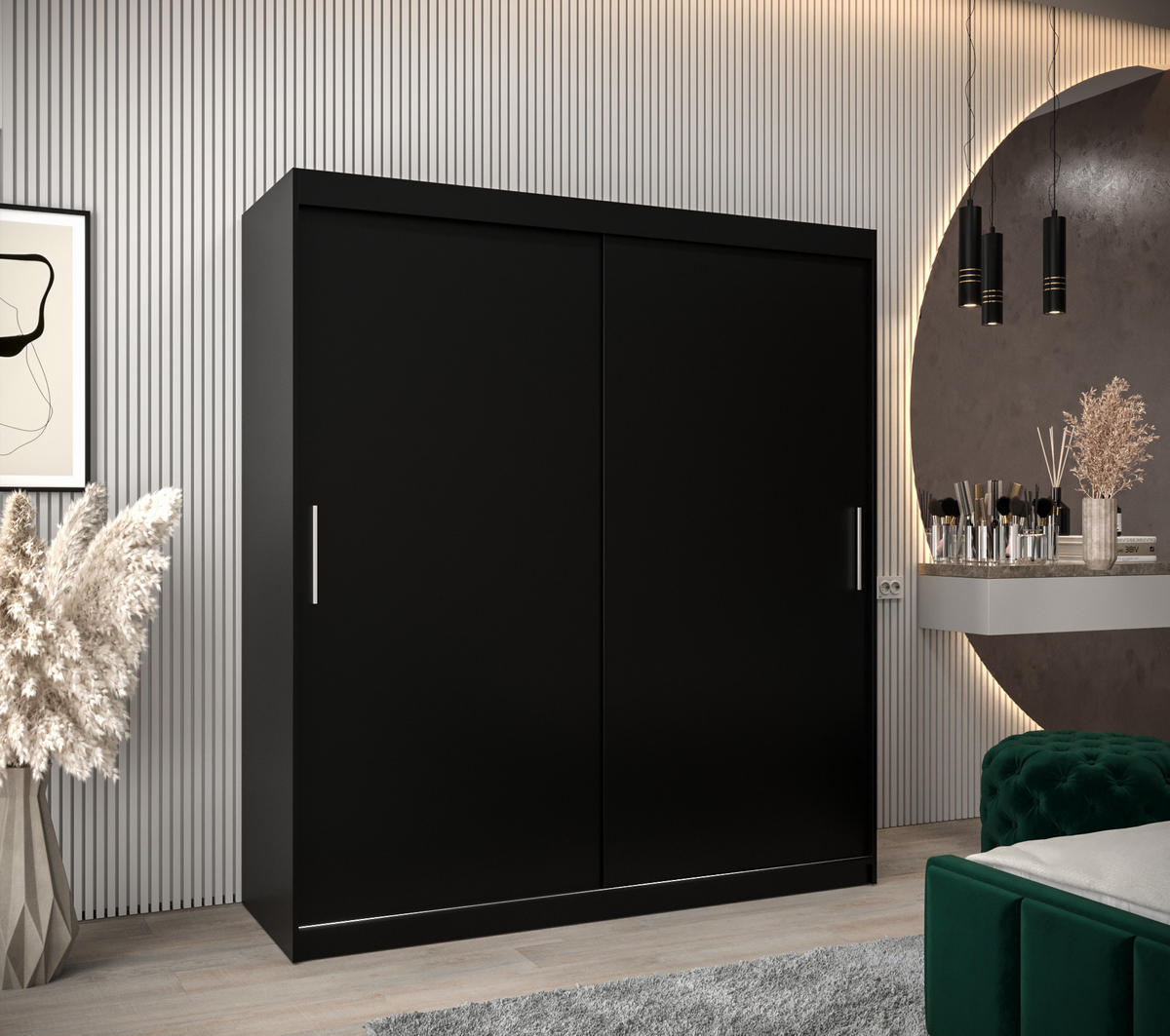 SCHWEBETÜRENSCHRANK 200/180/62 2-türig - Silberfarben/Schwarz, Holz/Kunststoff (180/200/62cm) - MÖBEL KRYSPOL