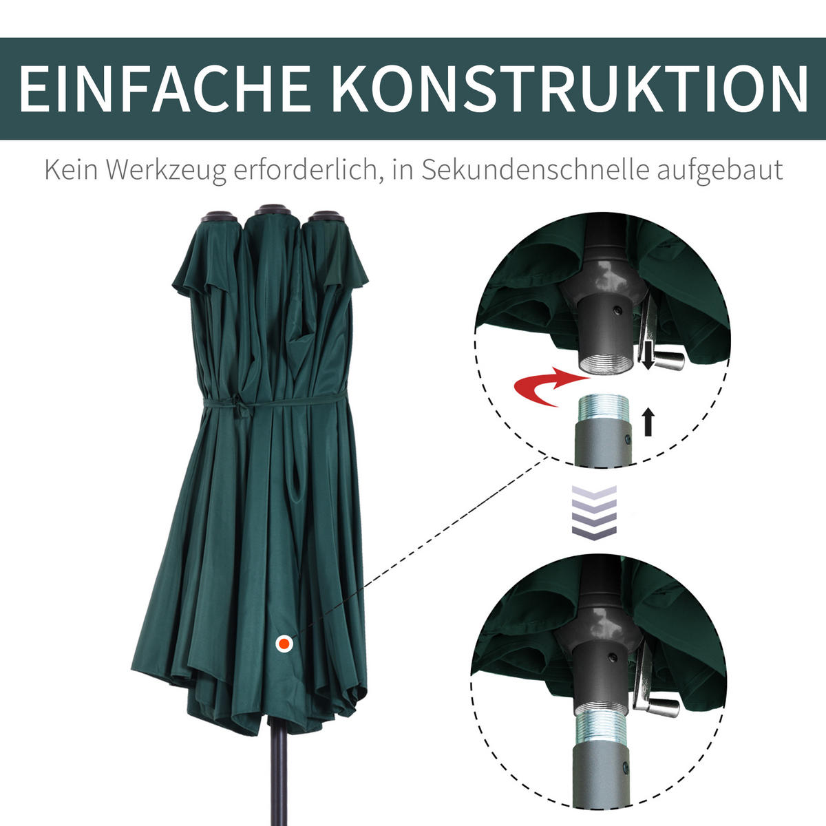 SONNENSCHIRM, Gartenschirm, Marktschirm, Doppelsonnenschirm, Terrassenschirm, Dunkelgrün, Oval - Dunkelgrün, Metall (270/460cm) - Outsunny