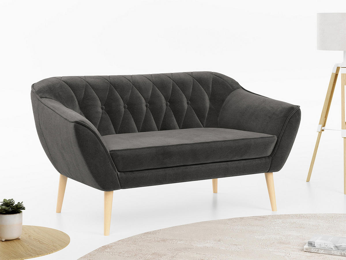 SOFA Pirs 2 Sitzer Velvet Grau - Braun/Grau, Holz/Textil (140/75/74cm) - MKS