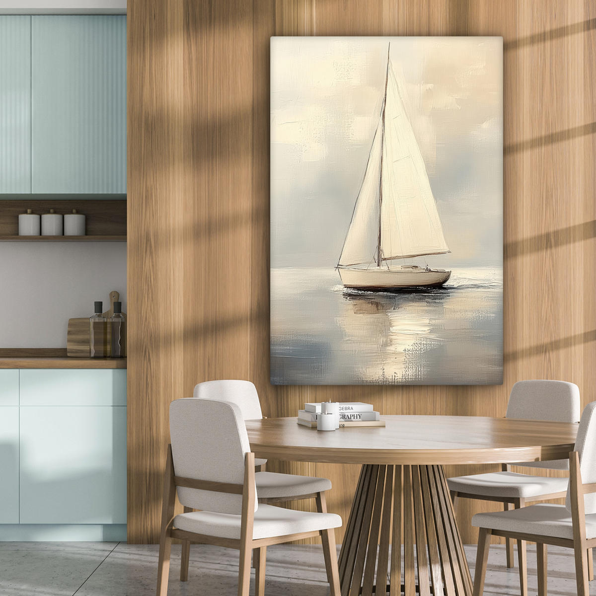 LEINWANDBILD Segelschiff - Meer - Bewölkt 80x120 cm - Creme, Textil (80/120cm) - MuchoWow